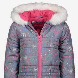 London Fog - Toddler Girl's Hooded Puffer Winter Coat - Gray